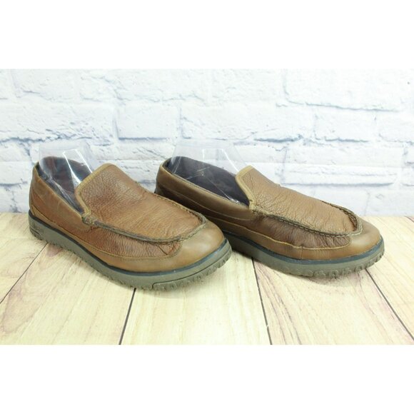 LL Bean All Week Brown Leather Shearling Lined Moccasin Slippers Size 10 M - Picture 3 of 10